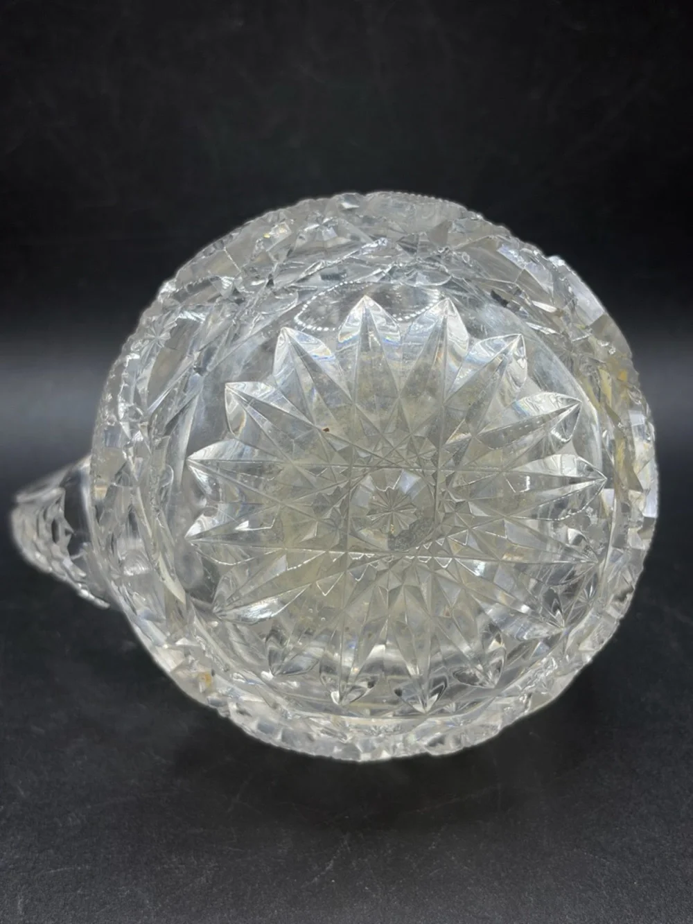 TW Signed Vintage Cut Crystal Jug Pitcher Creamer Pourer Vessel Tableware Decor